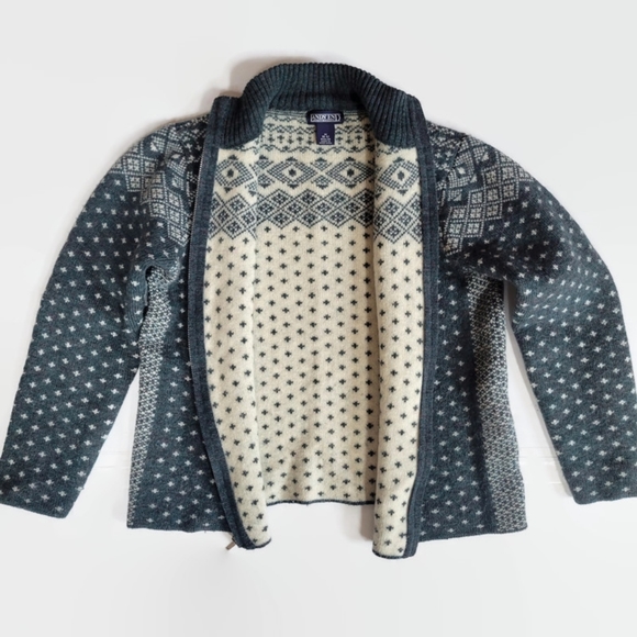Vintage Land End Wool Fair Isle Full Zip Cardigan Sweater - Picture 8 of 16